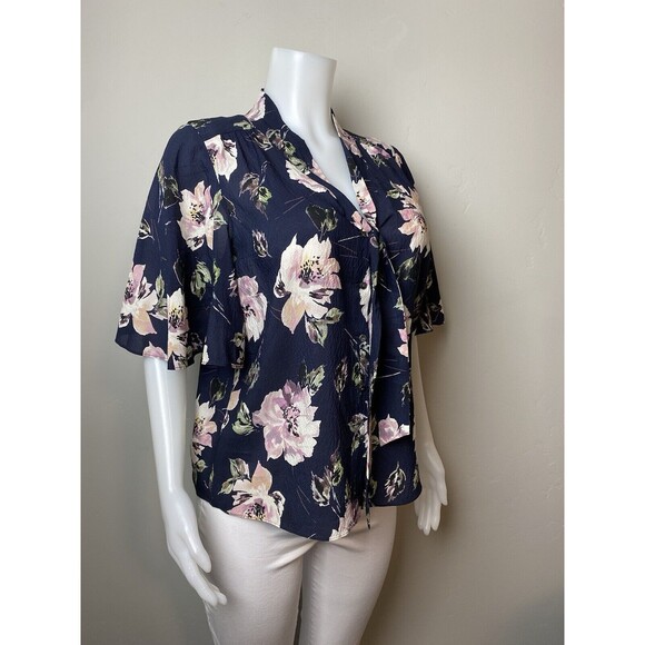 F. Rebecca Taylor Silk Top 10 Floral Multicolor Blouse Short Sleeve V Neck - Picture 2 of 6